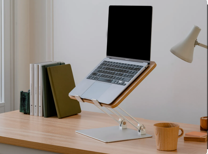 Minimalist desk setup footrest ergonomic workspace